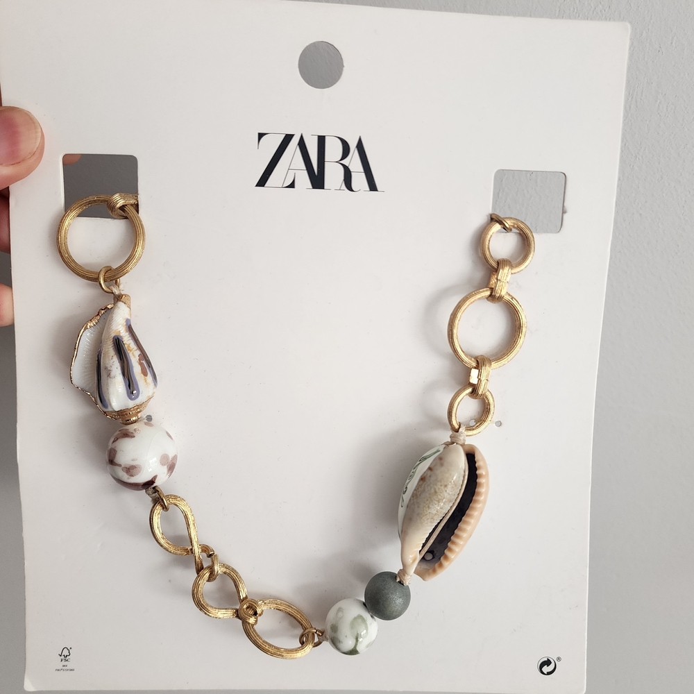 ZARA Gold and Natural Shell Link Necklace